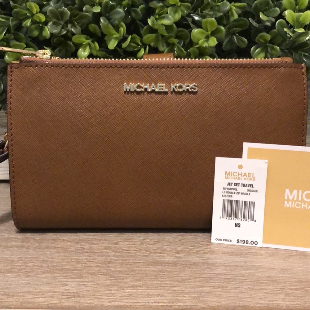 Michael Kora large double zip wristlet - leather